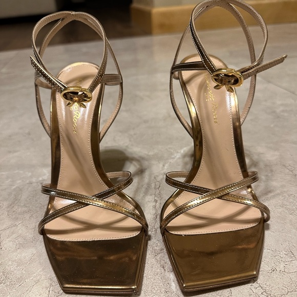 Gianvinito Rossi - Gold Georgina 105 Heeled Sandals - Picture 2 of 16